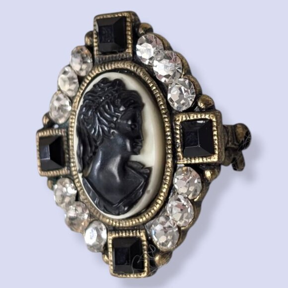 Vintage Dark Rhinestone Cameo Brooch - Picture 3 of 6